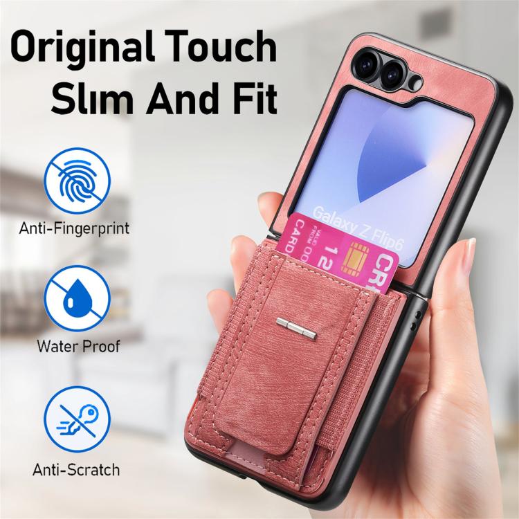 For Galaxy Z Flip5 5G Retro Leather Fold Stand Elastic Card Bag Phone Case