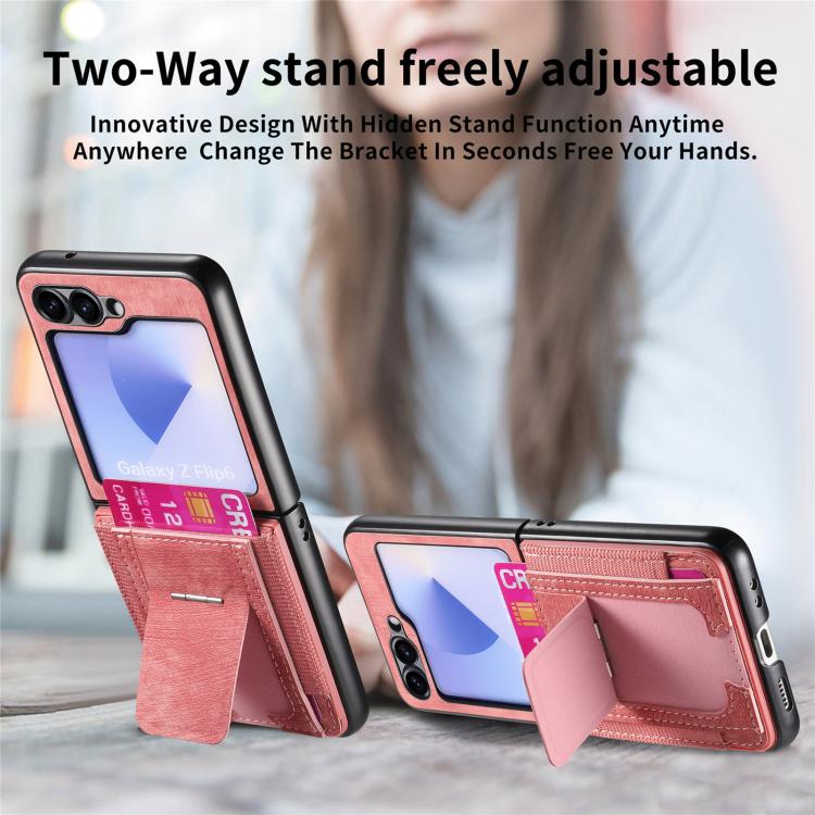 For Galaxy Z Flip5 5G Retro Leather Fold Stand Elastic Card Bag Phone Case