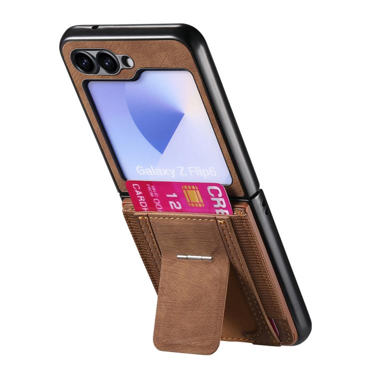 For Galaxy Z Flip5 5G Retro Leather Fold Stand Elastic Card Bag Phone Case
