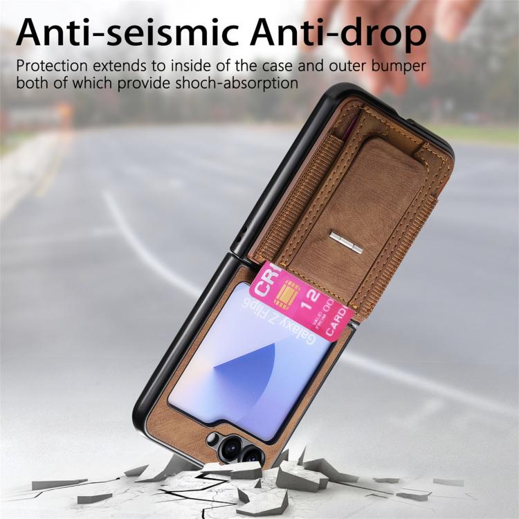 For Galaxy Z Flip5 5G Retro Leather Fold Stand Elastic Card Bag Phone Case