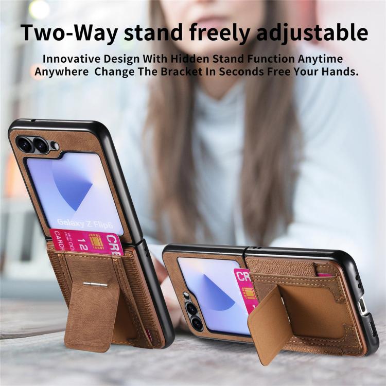 For Galaxy Z Flip5 5G Retro Leather Fold Stand Elastic Card Bag Phone Case