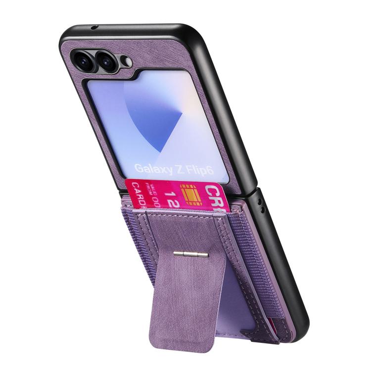 For Galaxy Z Flip5 5G Retro Leather Fold Stand Elastic Card Bag Phone Case