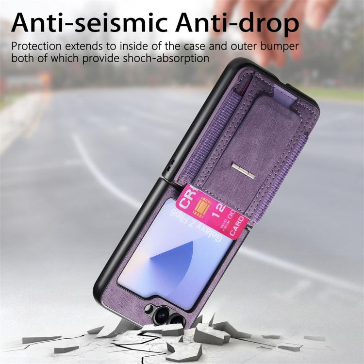 For Galaxy Z Flip5 5G Retro Leather Fold Stand Elastic Card Bag Phone Case