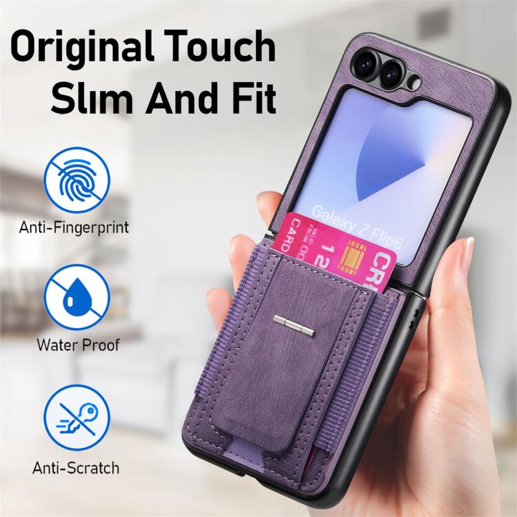 For Galaxy Z Flip5 5G Retro Leather Fold Stand Elastic Card Bag Phone Case