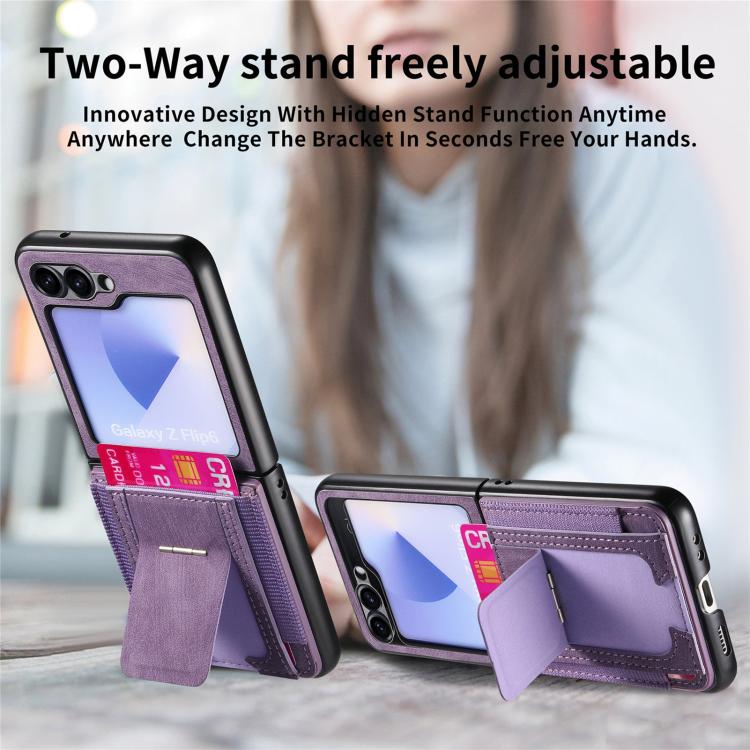 For Galaxy Z Flip5 5G Retro Leather Fold Stand Elastic Card Bag Phone Case