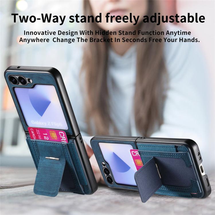 For Galaxy Z Flip6 5G Retro Leather Fold Stand Elastic Card Bag Phone Case