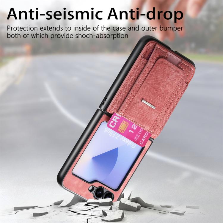 For Galaxy Z Flip6 5G Retro Leather Fold Stand Elastic Card Bag Phone Case
