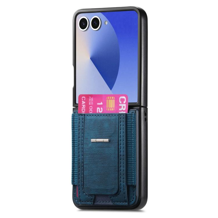For Galaxy Z Flip7 5G Retro Leather Fold Stand Elastic Card Bag Phone Case
