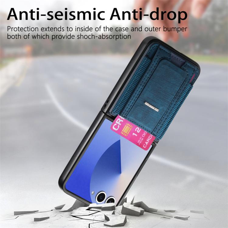 For Galaxy Z Flip7 5G Retro Leather Fold Stand Elastic Card Bag Phone Case