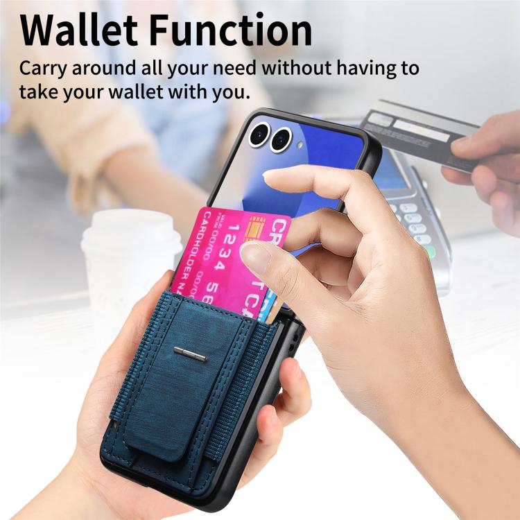 For Galaxy Z Flip7 5G Retro Leather Fold Stand Elastic Card Bag Phone Case