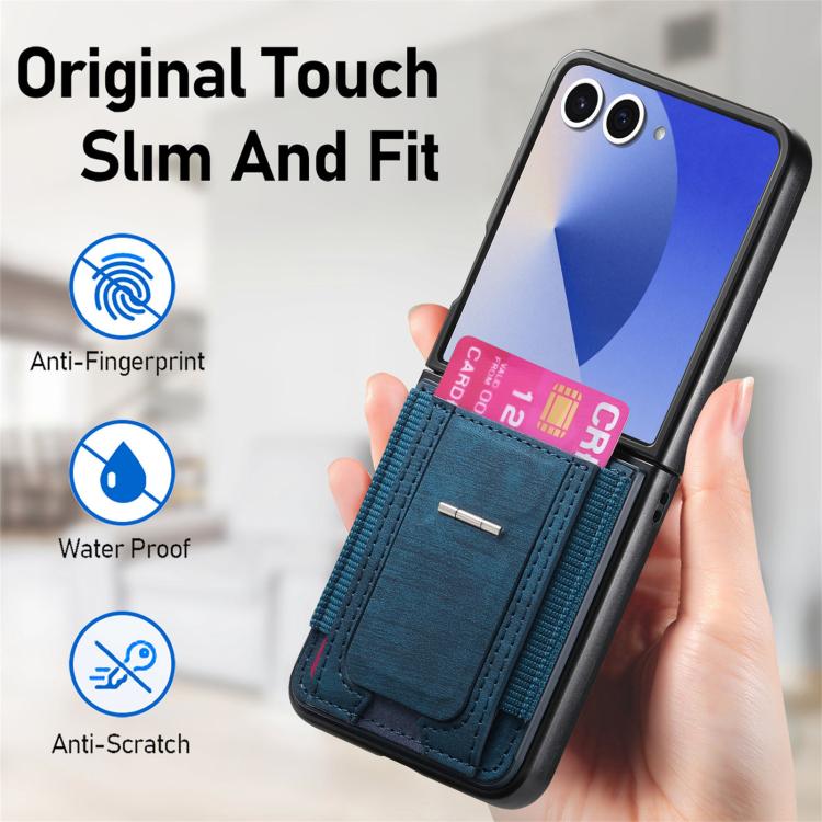 For Galaxy Z Flip7 5G Retro Leather Fold Stand Elastic Card Bag Phone Case