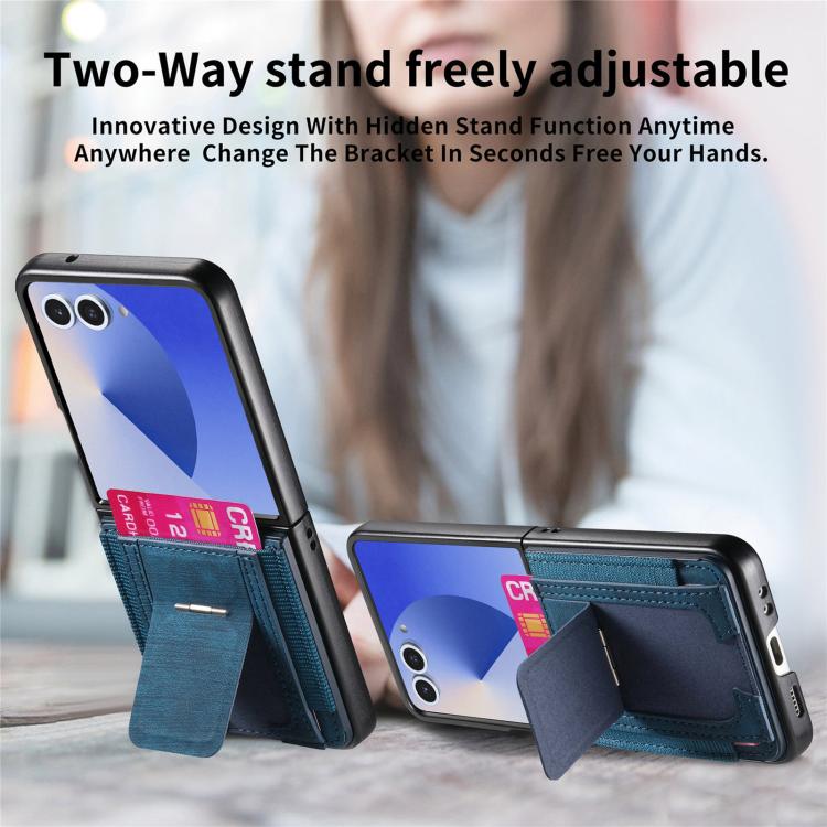 For Galaxy Z Flip7 5G Retro Leather Fold Stand Elastic Card Bag Phone Case