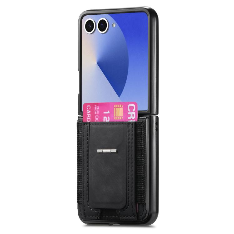 For Galaxy Z Flip7 5G Retro Leather Fold Stand Elastic Card Bag Phone Case