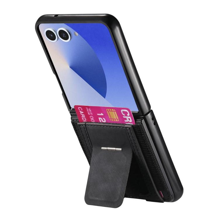 For Galaxy Z Flip7 5G Retro Leather Fold Stand Elastic Card Bag Phone Case
