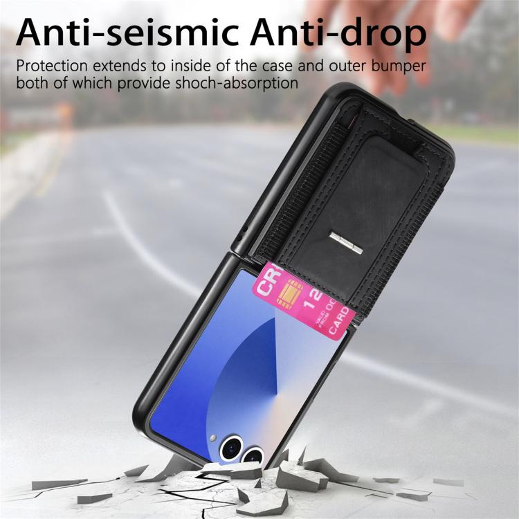 For Galaxy Z Flip7 5G Retro Leather Fold Stand Elastic Card Bag Phone Case
