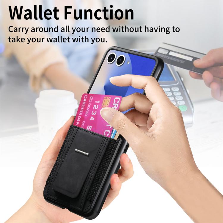 For Galaxy Z Flip7 5G Retro Leather Fold Stand Elastic Card Bag Phone Case
