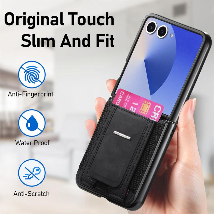For Galaxy Z Flip7 5G Retro Leather Fold Stand Elastic Card Bag Phone Case