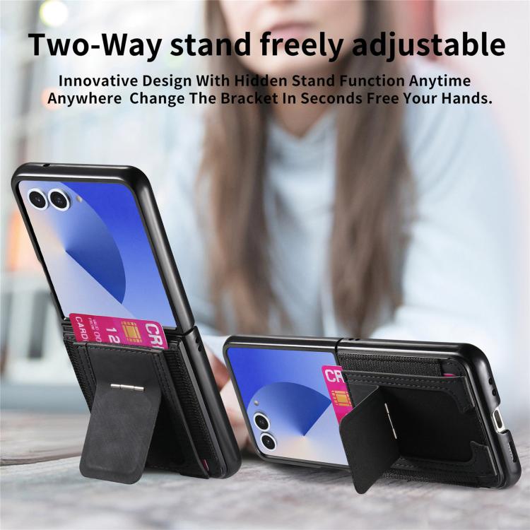 For Galaxy Z Flip7 5G Retro Leather Fold Stand Elastic Card Bag Phone Case