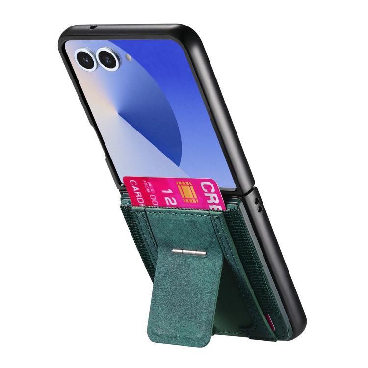 For Galaxy Z Flip7 5G Retro Leather Fold Stand Elastic Card Bag Phone Case