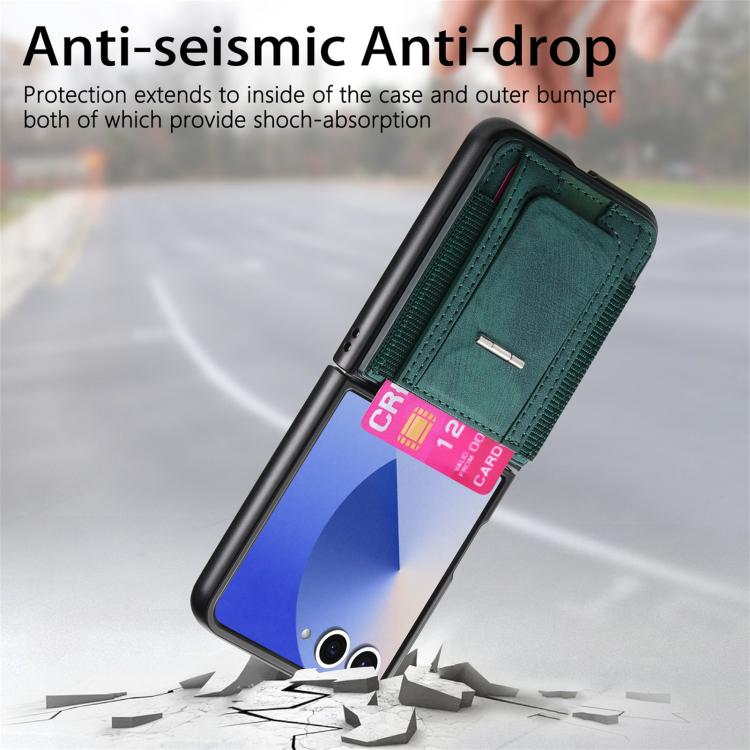 For Galaxy Z Flip7 5G Retro Leather Fold Stand Elastic Card Bag Phone Case