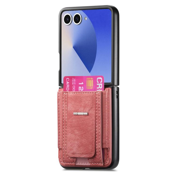 For Galaxy Z Flip7 5G Retro Leather Fold Stand Elastic Card Bag Phone Case