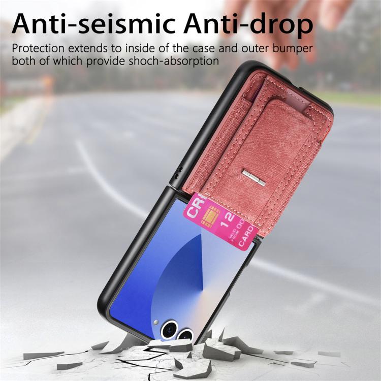 For Galaxy Z Flip7 5G Retro Leather Fold Stand Elastic Card Bag Phone Case