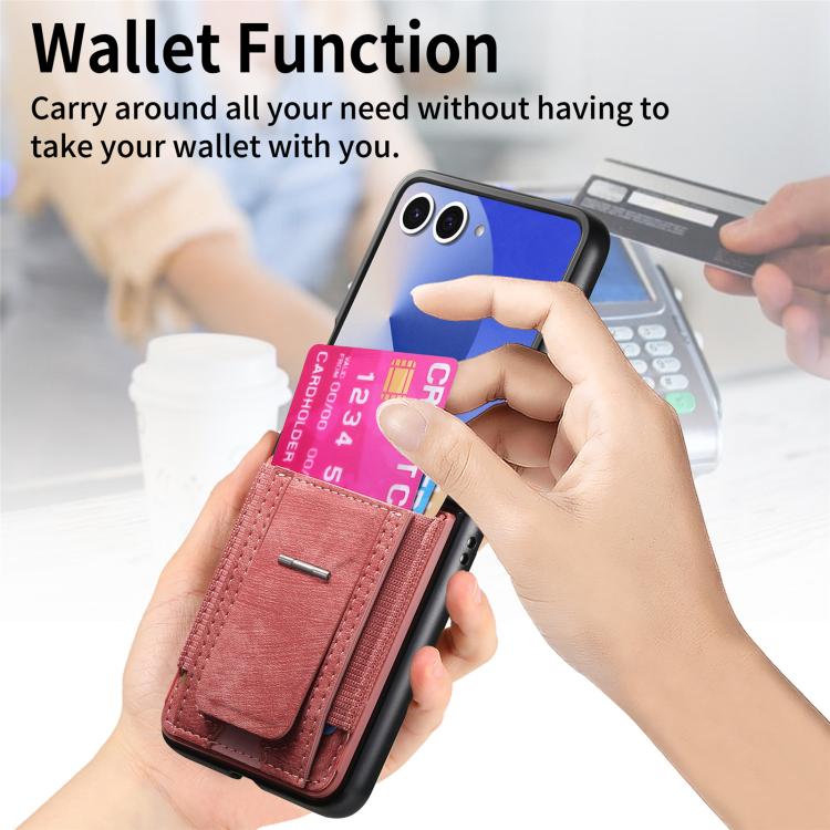 For Galaxy Z Flip7 5G Retro Leather Fold Stand Elastic Card Bag Phone Case