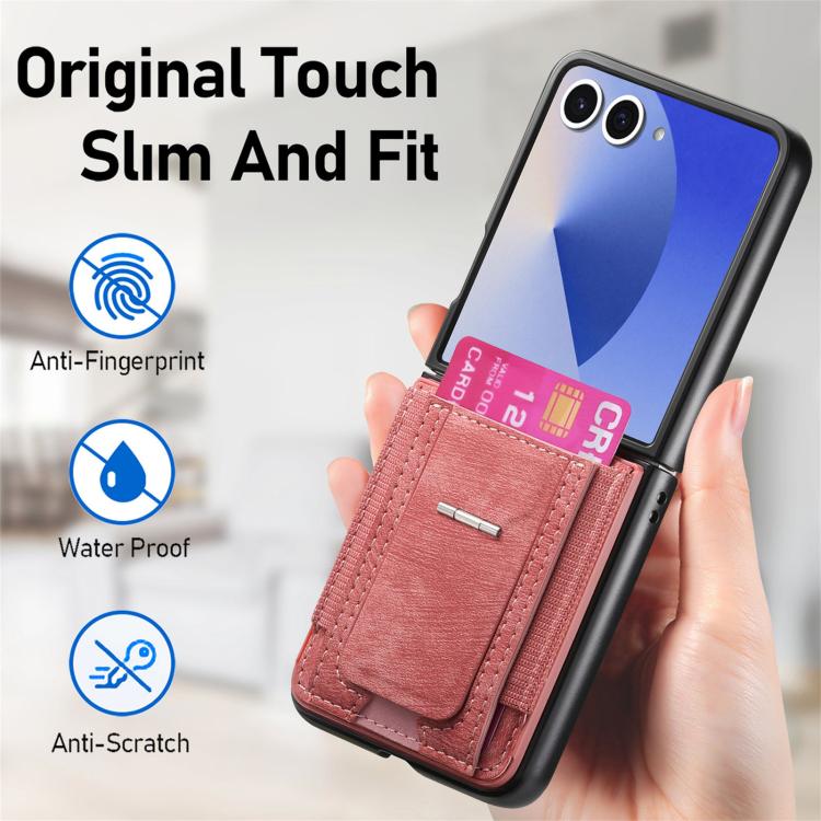 For Galaxy Z Flip7 5G Retro Leather Fold Stand Elastic Card Bag Phone Case