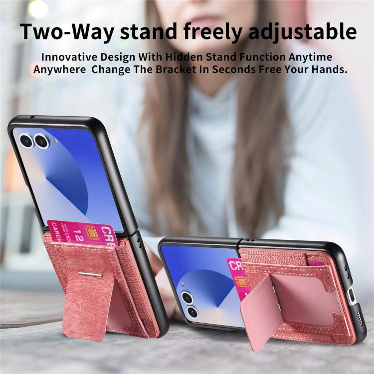For Galaxy Z Flip7 5G Retro Leather Fold Stand Elastic Card Bag Phone Case