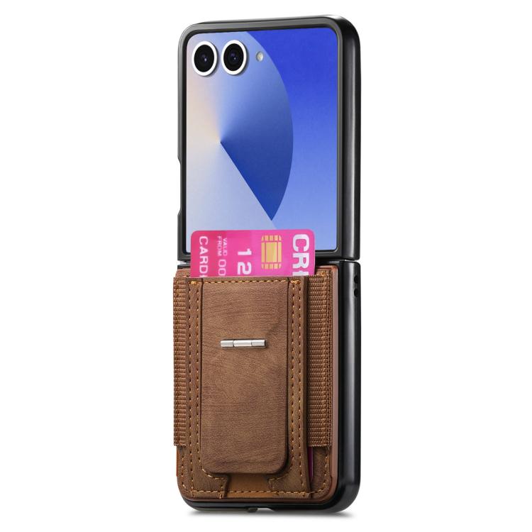 For Galaxy Z Flip7 5G Retro Leather Fold Stand Elastic Card Bag Phone Case