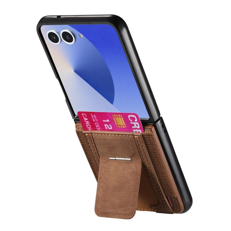 For Galaxy Z Flip7 5G Retro Leather Fold Stand Elastic Card Bag Phone Case