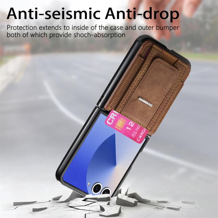 For Galaxy Z Flip7 5G Retro Leather Fold Stand Elastic Card Bag Phone Case