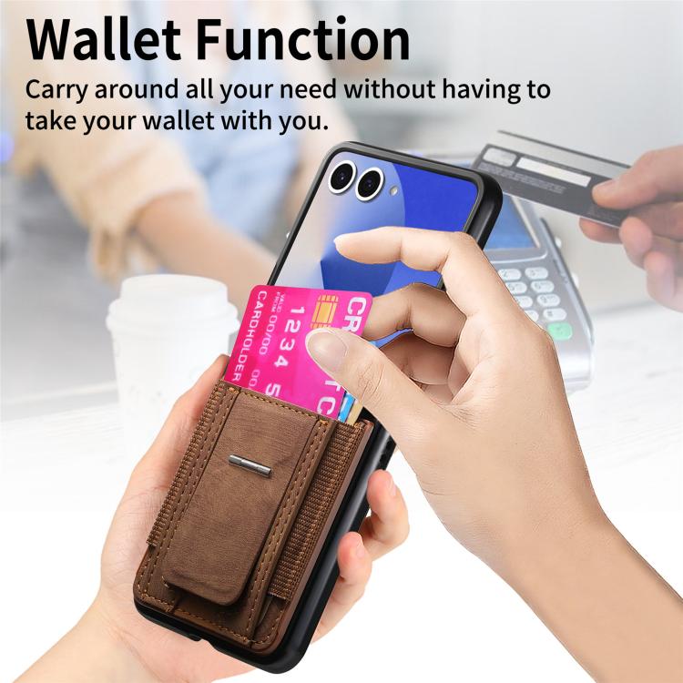 For Galaxy Z Flip7 5G Retro Leather Fold Stand Elastic Card Bag Phone Case