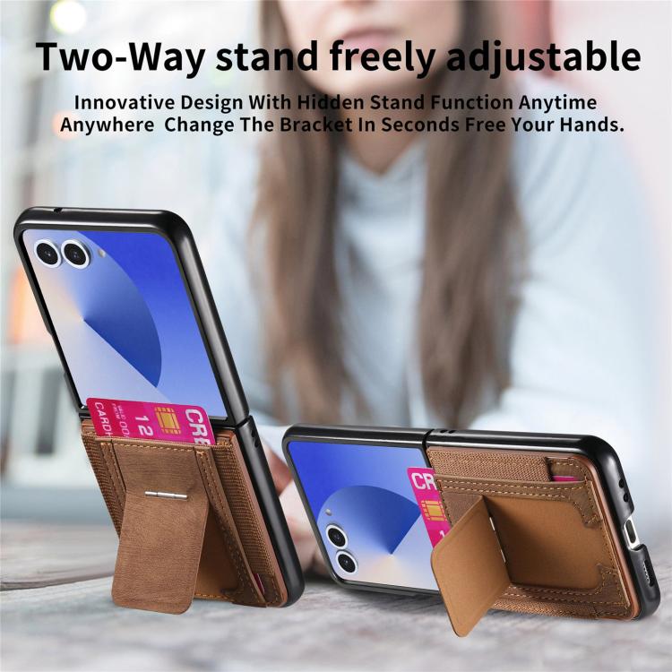 For Galaxy Z Flip7 5G Retro Leather Fold Stand Elastic Card Bag Phone Case