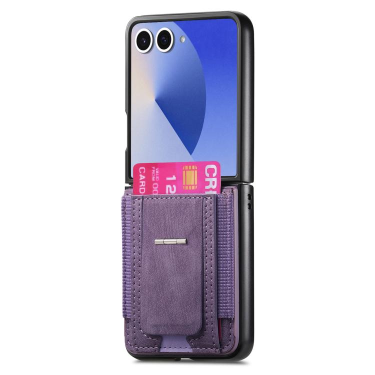 For Galaxy Z Flip7 5G Retro Leather Fold Stand Elastic Card Bag Phone Case