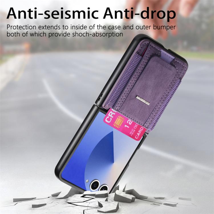 For Galaxy Z Flip7 5G Retro Leather Fold Stand Elastic Card Bag Phone Case