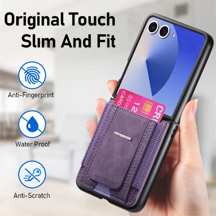 For Galaxy Z Flip7 5G Retro Leather Fold Stand Elastic Card Bag Phone Case