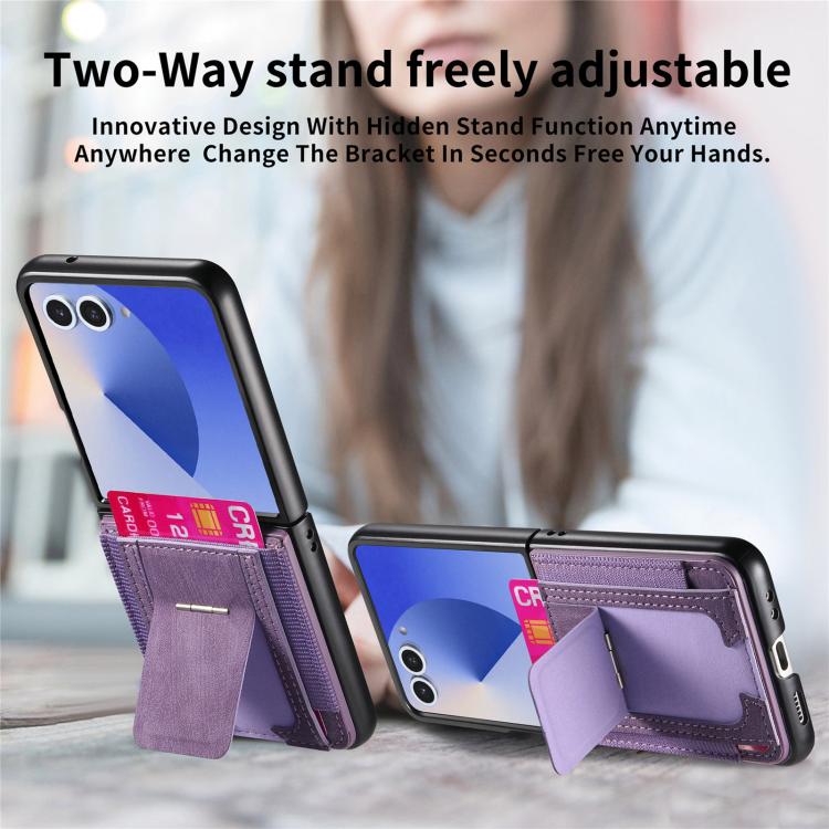 For Galaxy Z Flip7 5G Retro Leather Fold Stand Elastic Card Bag Phone Case
