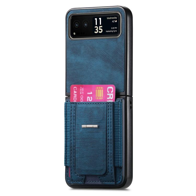 For Motorola Moto Razr 40 Retro Leather Fold Stand Elastic Card Bag Phone Case