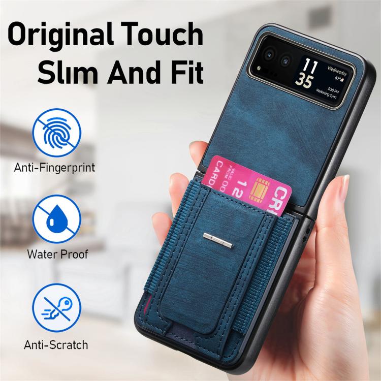 For Motorola Moto Razr 40 Retro Leather Fold Stand Elastic Card Bag Phone Case