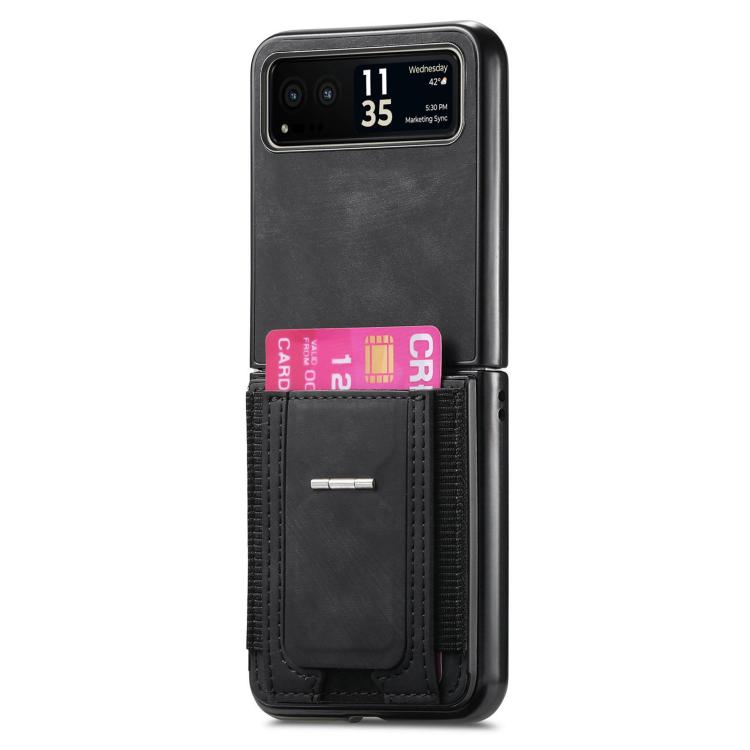 For Motorola Moto Razr 40 Retro Leather Fold Stand Elastic Card Bag Phone Case