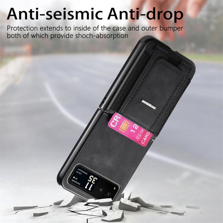 For Motorola Moto Razr 40 Retro Leather Fold Stand Elastic Card Bag Phone Case
