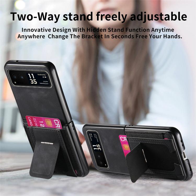 For Motorola Moto Razr 40 Retro Leather Fold Stand Elastic Card Bag Phone Case