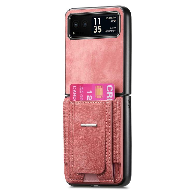 For Motorola Moto Razr 40 Retro Leather Fold Stand Elastic Card Bag Phone Case
