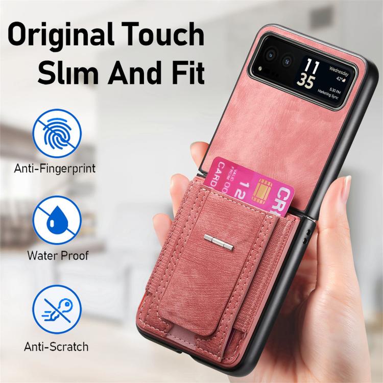 For Motorola Moto Razr 40 Retro Leather Fold Stand Elastic Card Bag Phone Case