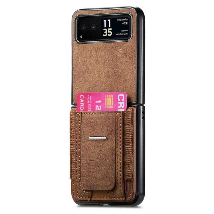 For Motorola Moto Razr 40 Retro Leather Fold Stand Elastic Card Bag Phone Case