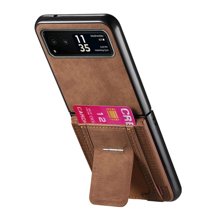 For Motorola Moto Razr 40 Retro Leather Fold Stand Elastic Card Bag Phone Case