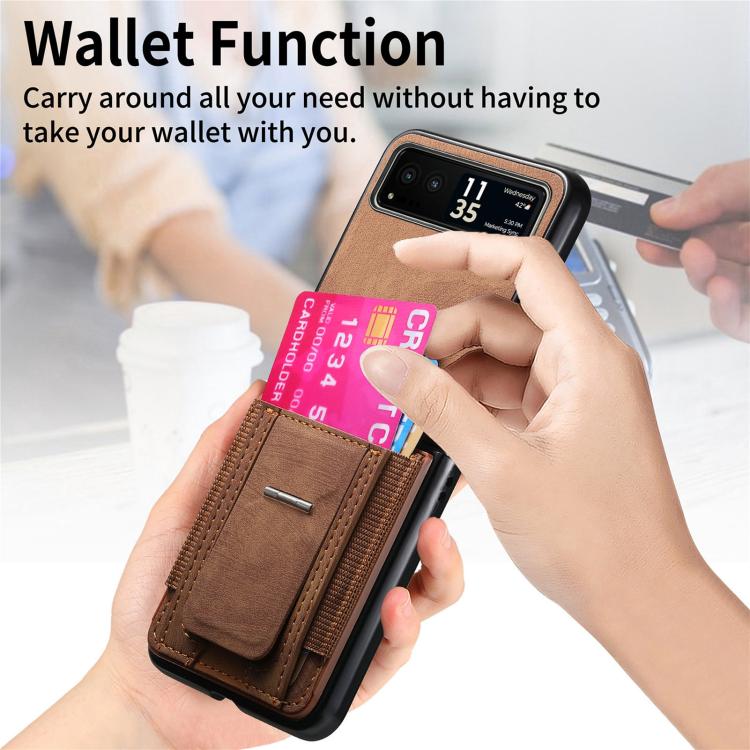 For Motorola Moto Razr 40 Retro Leather Fold Stand Elastic Card Bag Phone Case