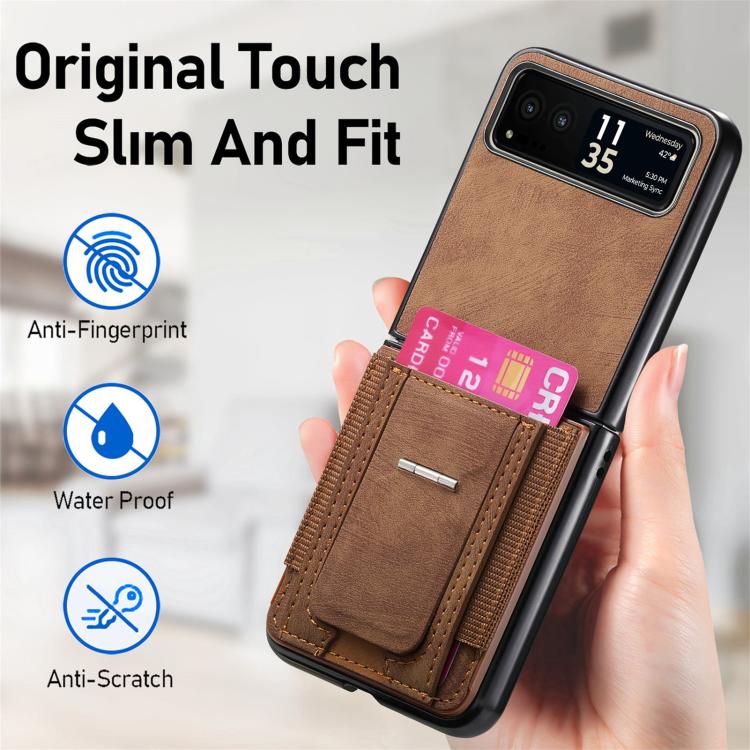 For Motorola Moto Razr 40 Retro Leather Fold Stand Elastic Card Bag Phone Case