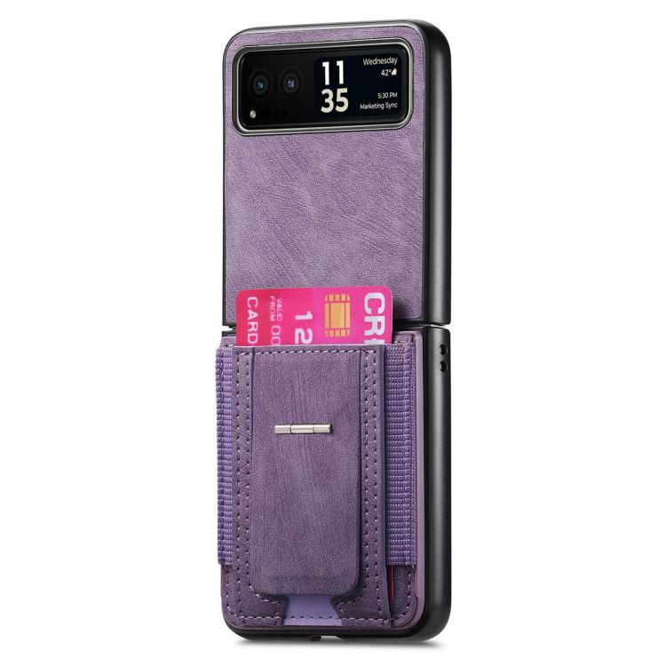 For Motorola Moto Razr 40 Retro Leather Fold Stand Elastic Card Bag Phone Case